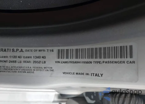 2017 Maserati Ghibli S из США, поврежденный, VIN ZAM57RSA9H1195609